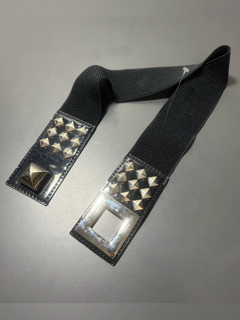 Studded Black Wide Elastic Waist Statement Belt